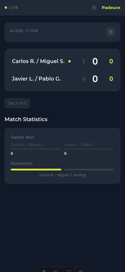 Padeuce live score page
